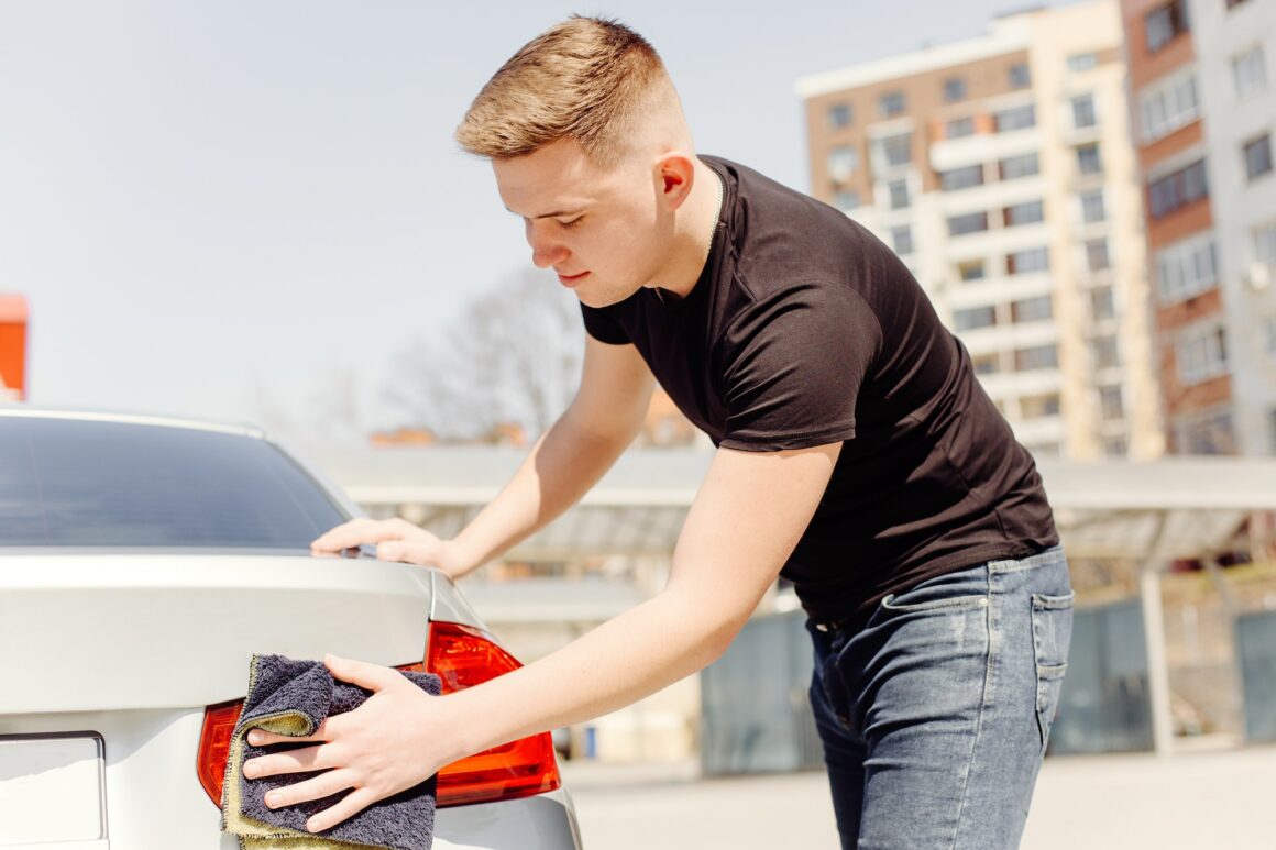 Man washing car on a car wash