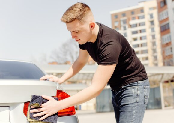 Man washing car on a car wash